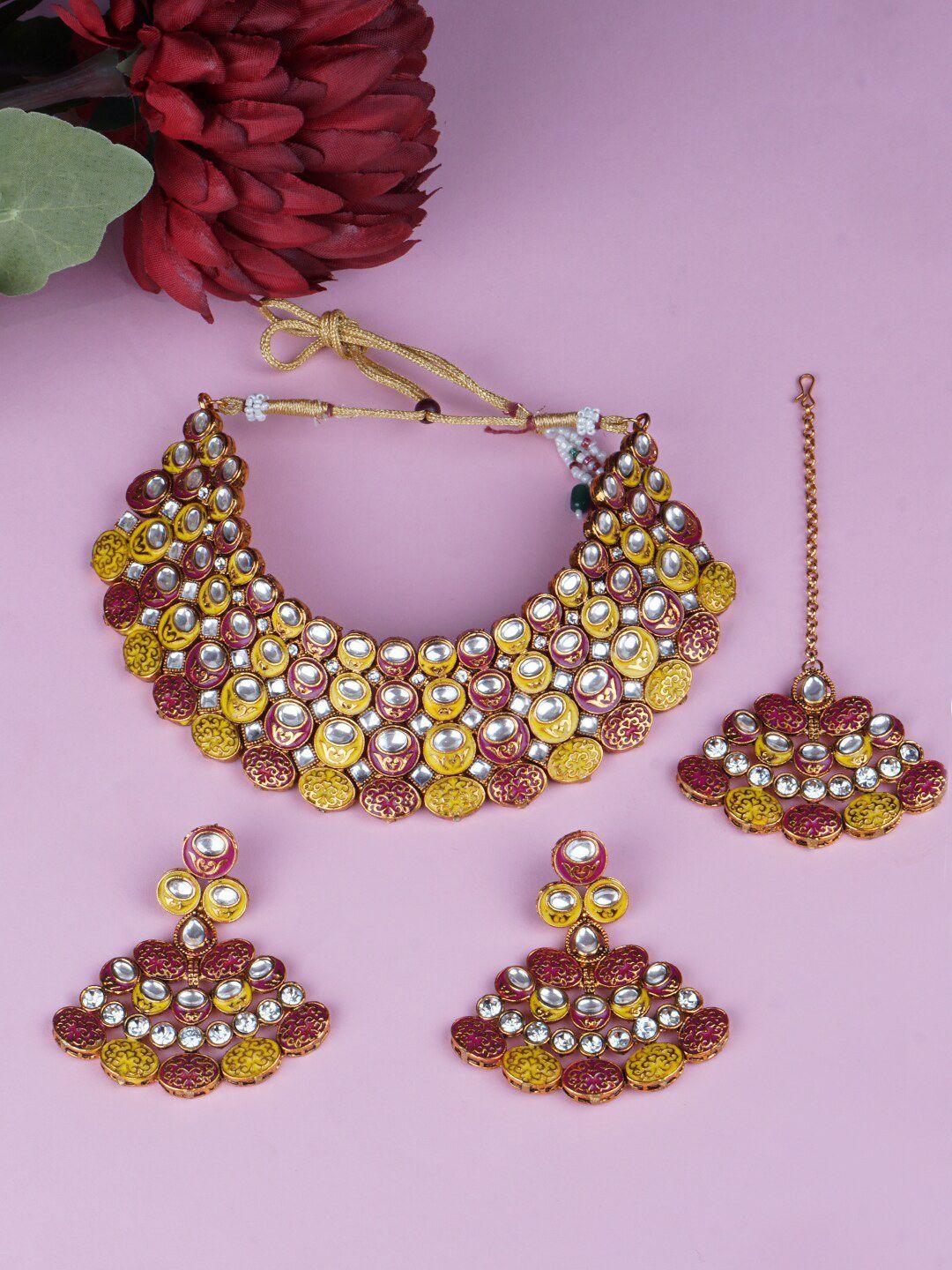 matushri art gold-plated multicoloured kundan choker necklace set