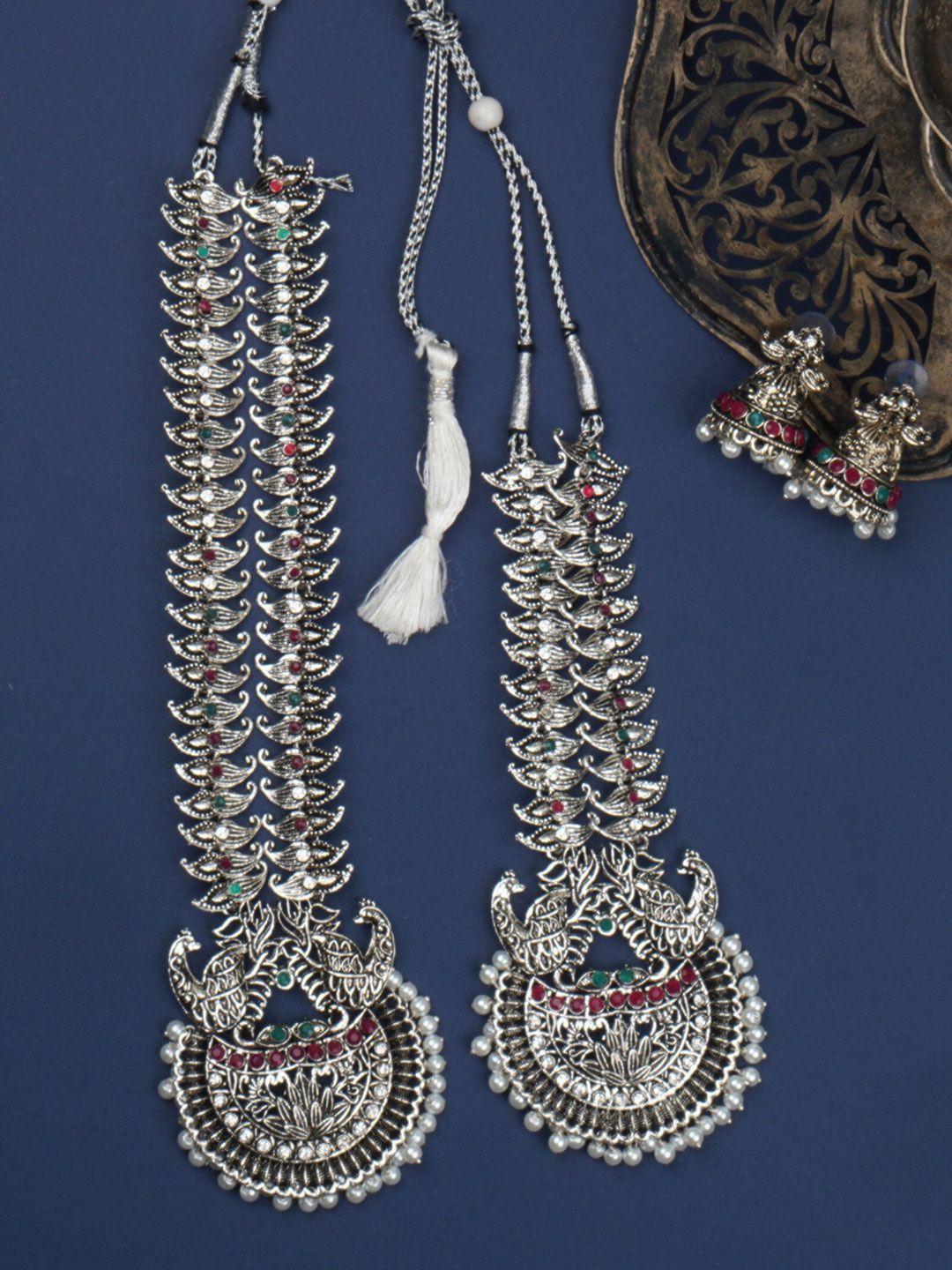 matushri art silver-plated studded oxidised traditional jewellery set