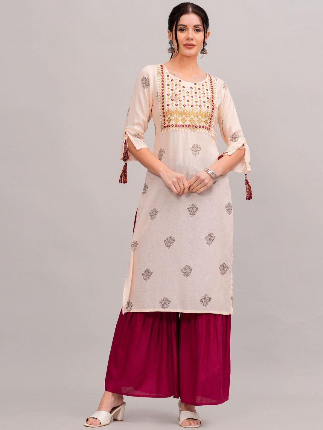 mauka ethnic motifs printed regular mirror work kurta with sharara