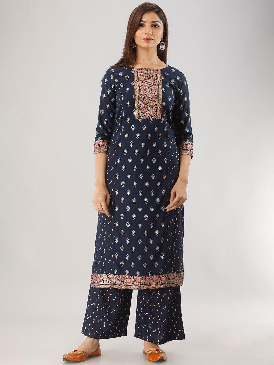 mauka ethnic motifs printed straight kurta with palazzos