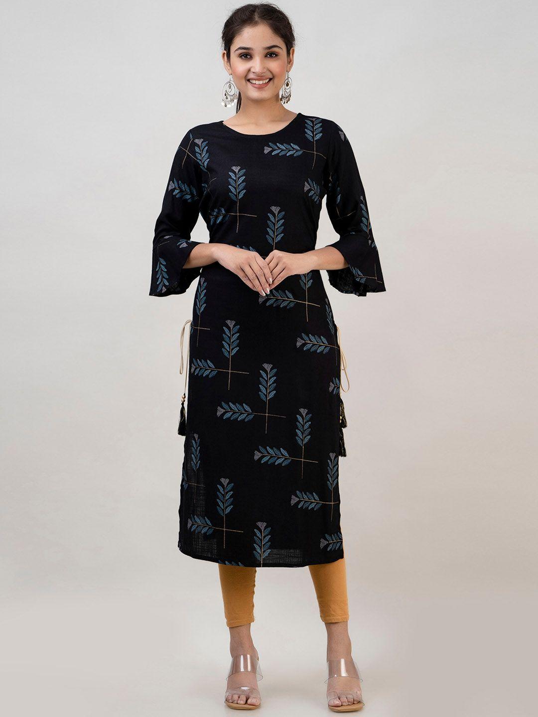 mauka ethnic printed bell sleeves thread work kurta