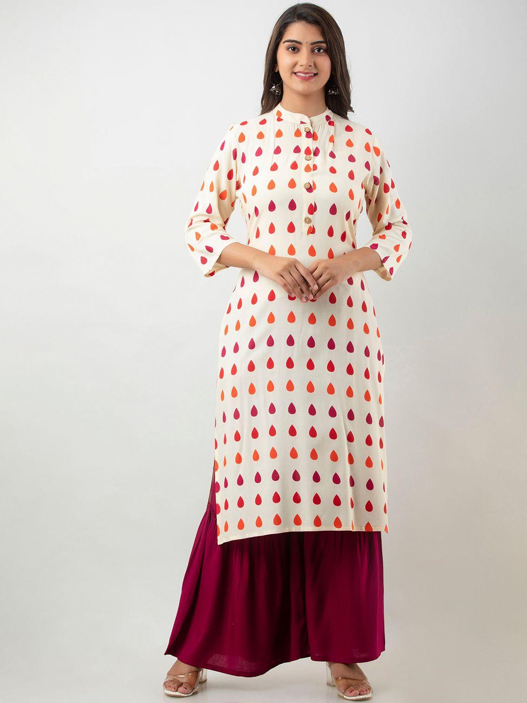 mauka geometric printed straight kurta with sharara