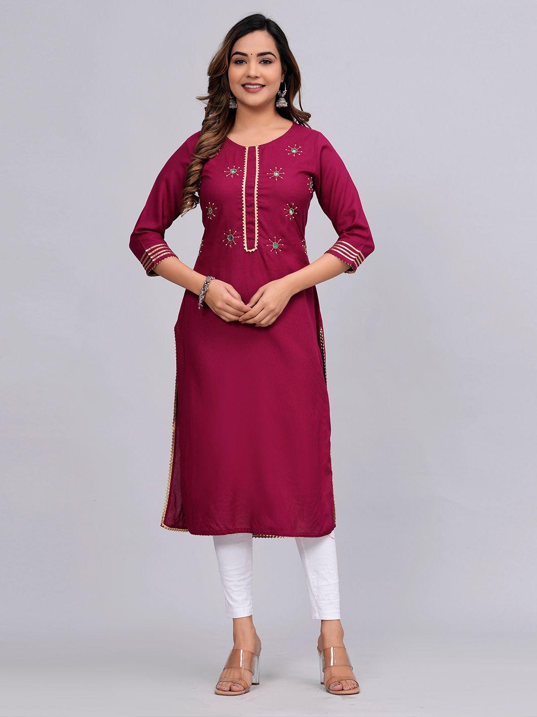 mauka gotta patti embellished round neck regular straight kurta