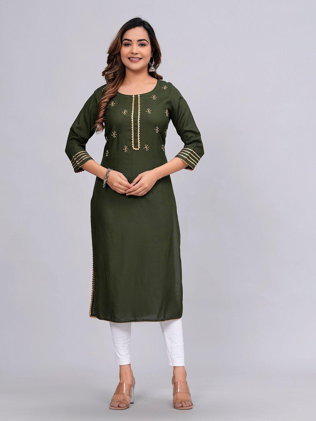 mauka gotta patti embellished round neck regular straight kurta