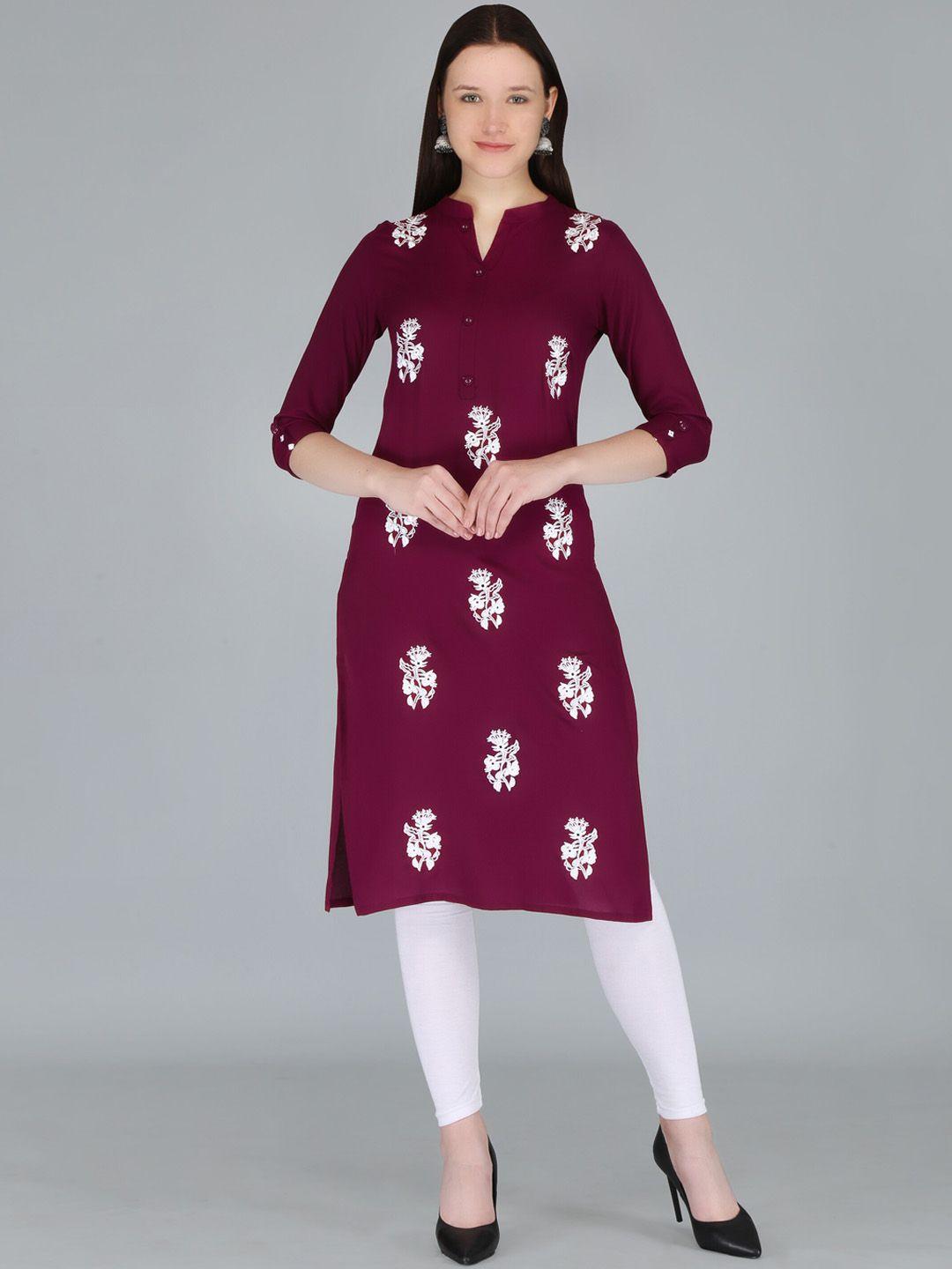 mauka mandarin collar floral embroidered mirror work kurta