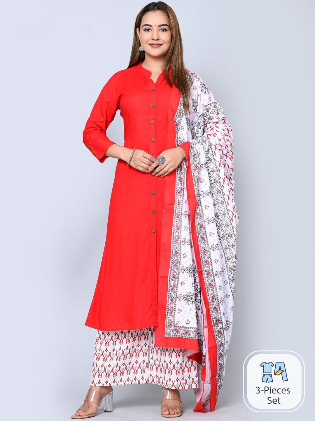 mauka mandarin collar kurta with palazzos & dupatta