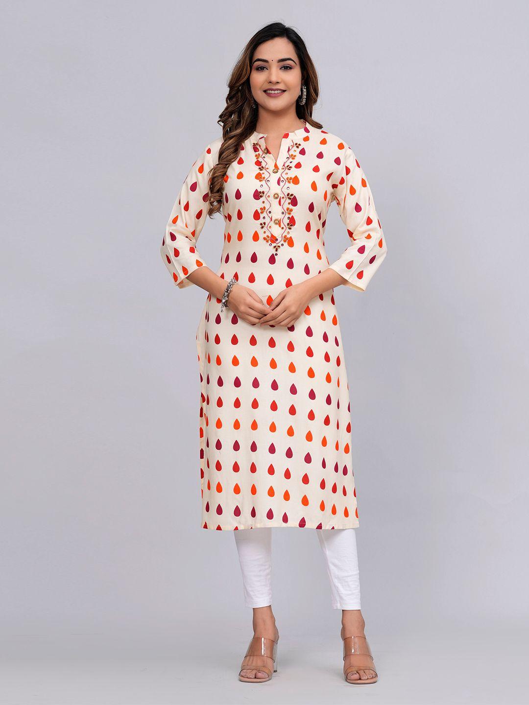 mauka sequined polka dots printed mandarin collar regular straight kurta