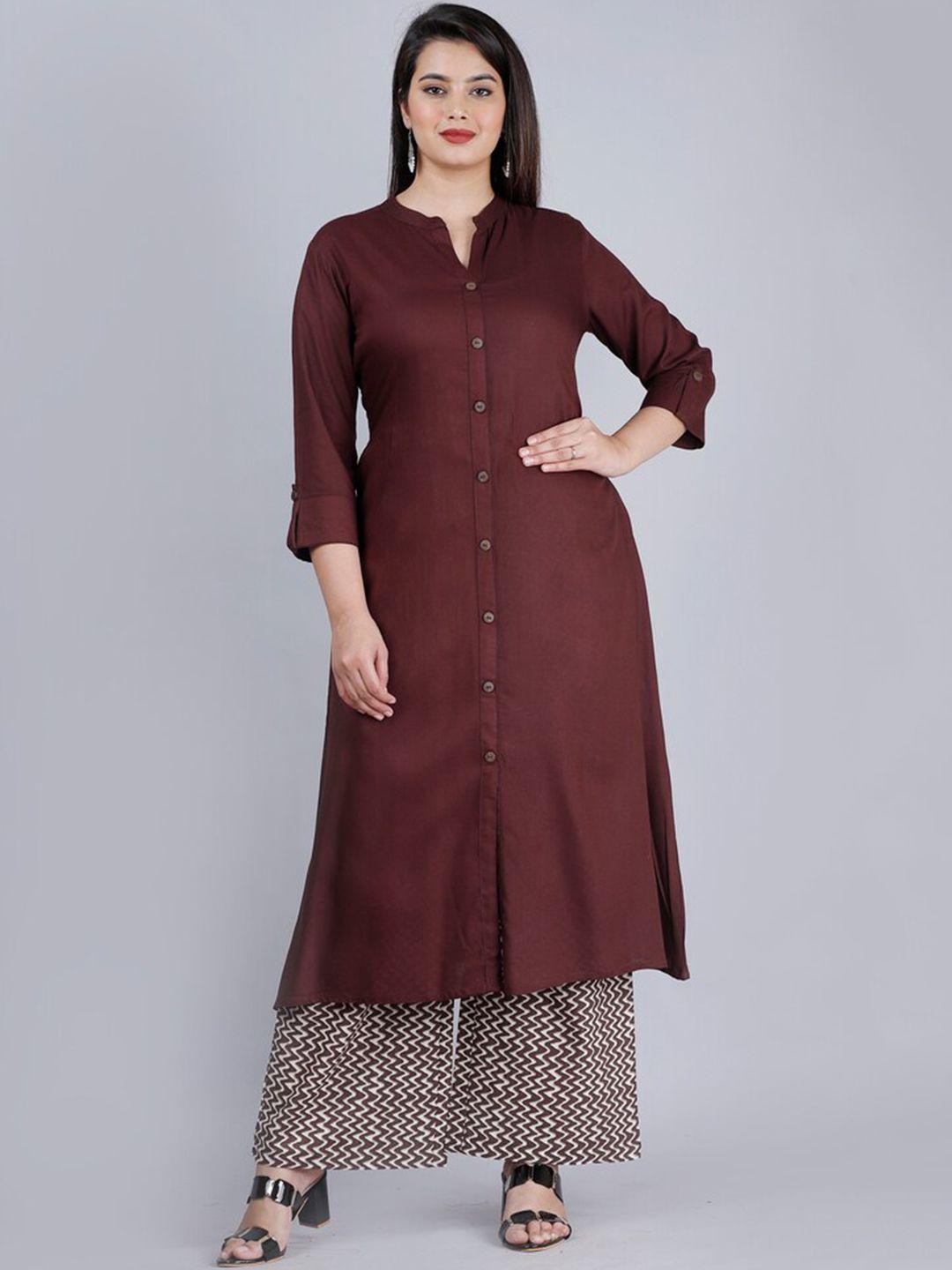 mauka women brown solid kurta with printed palazzo set