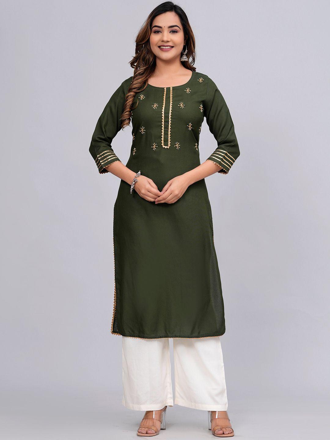 mauka women green regular kurta with palazzos