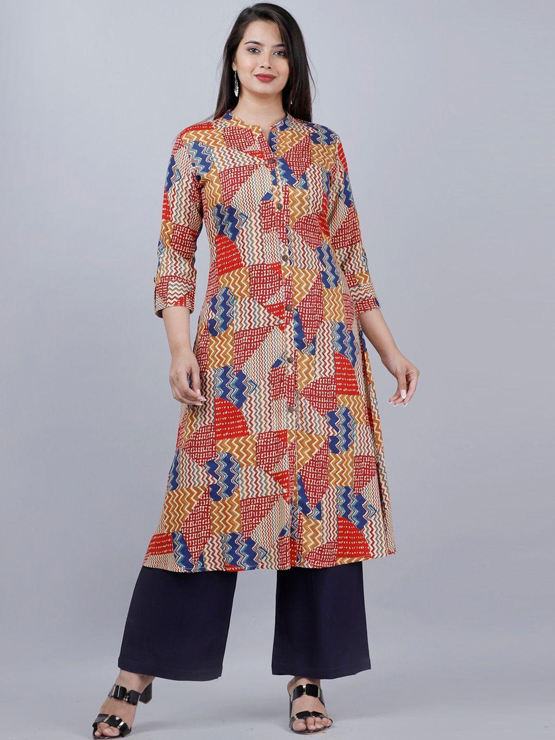 mauka women multicoloured printed panelled kurta with palazzo