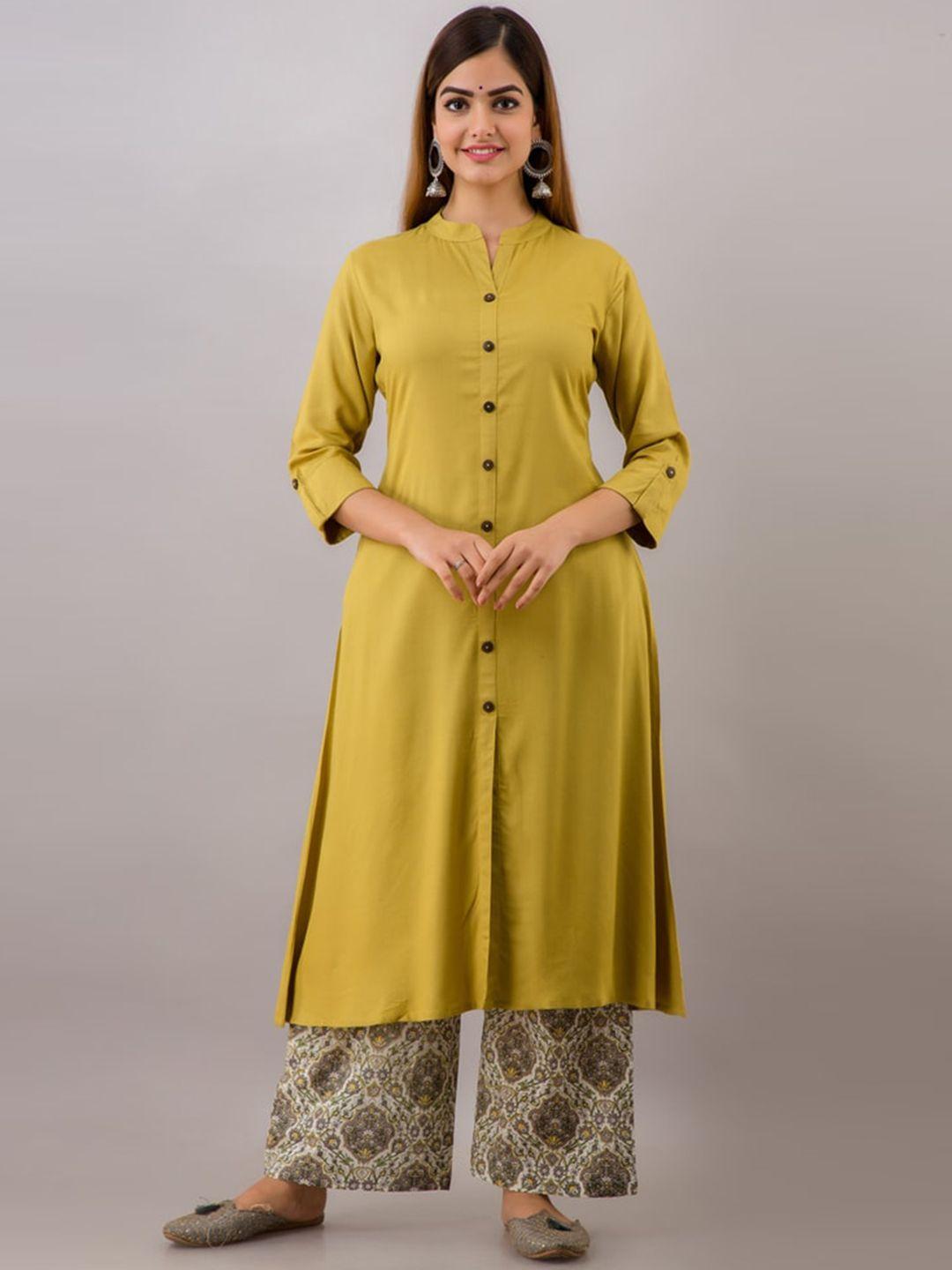 mauka women mustard yellow empire kurti with palazzos sets