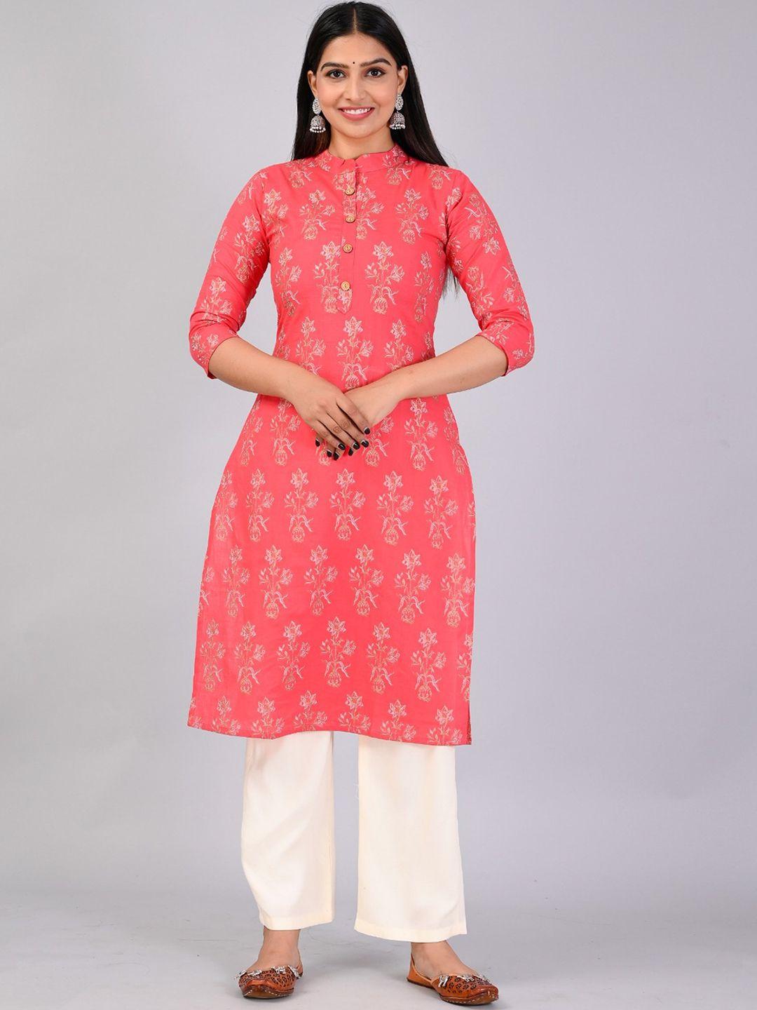 mauka women pink ethnic motifs printed regular kurta with palazzos