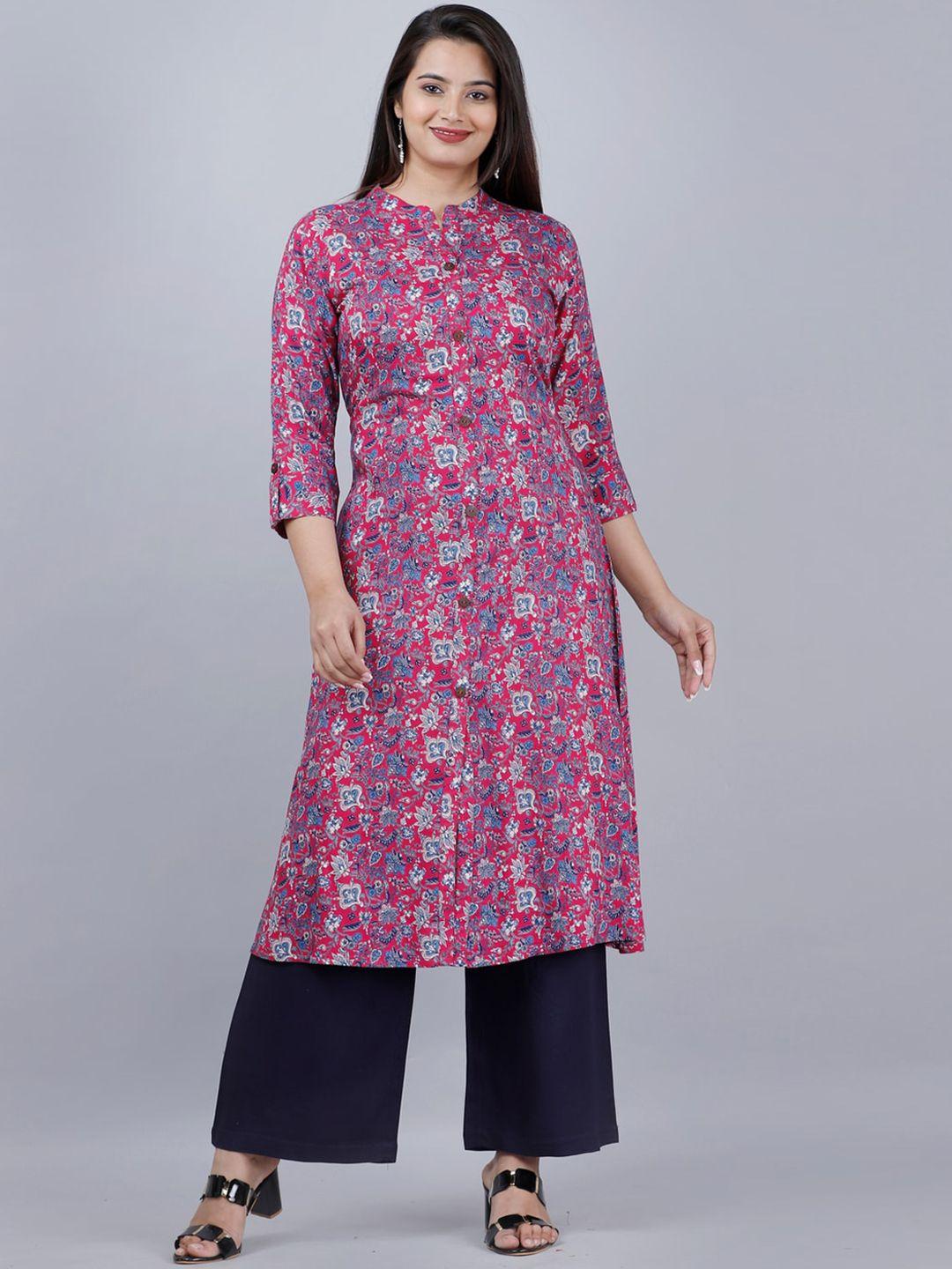 mauka women pink floral printed panelled kurta with palazzos