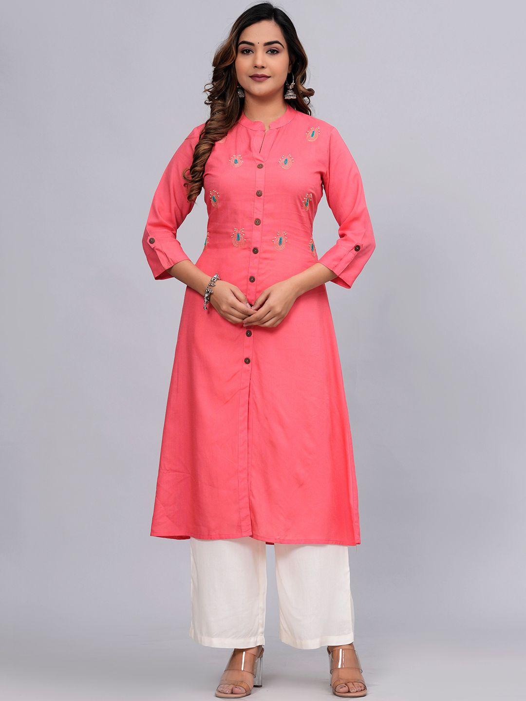 mauka women pink regular kurta with palazzos