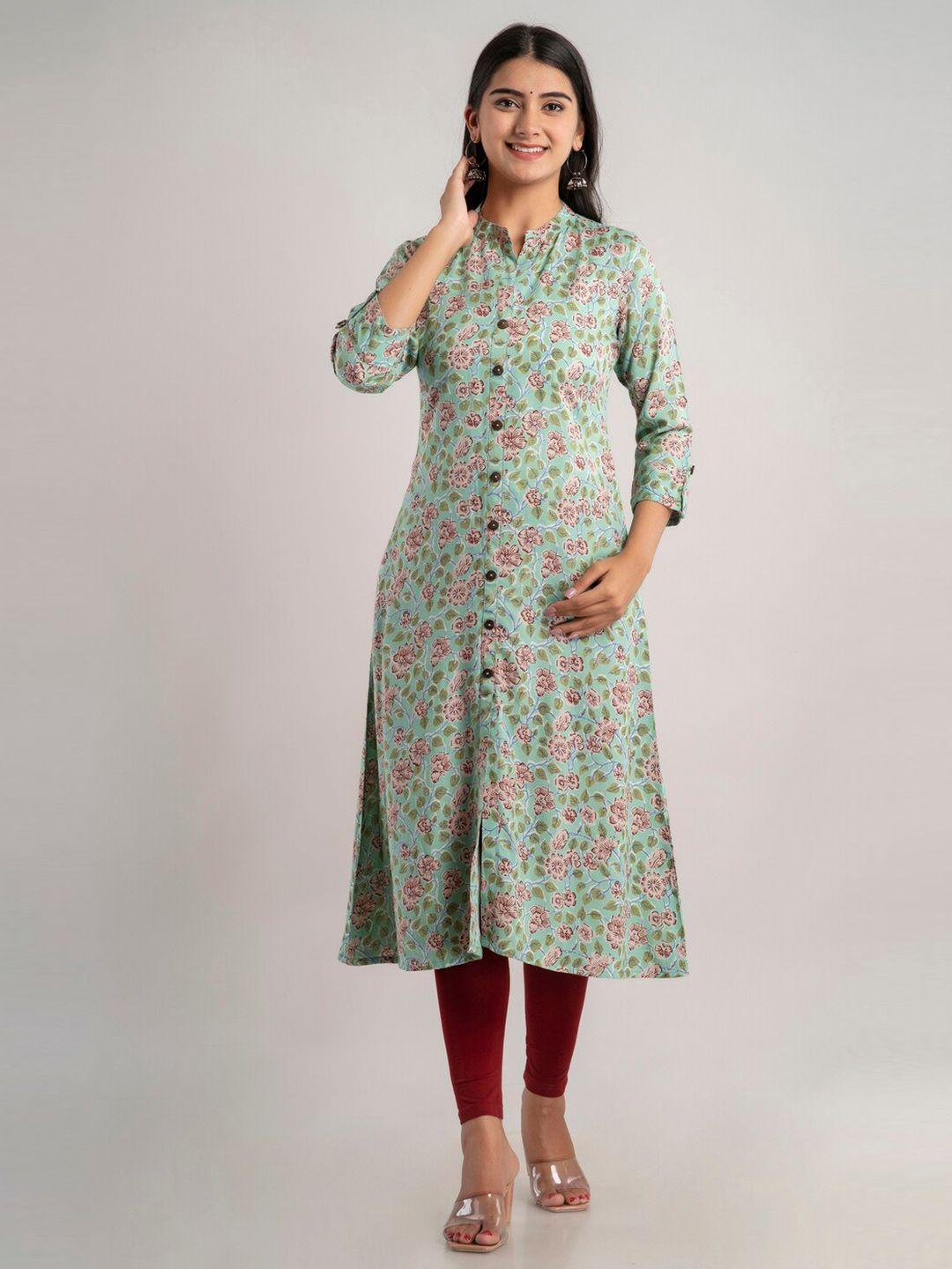 mauka women sea green & multicoloured floral printed kurta