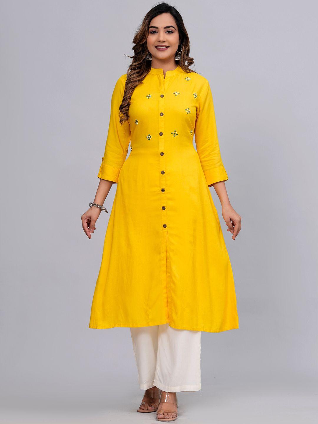 mauka women yellow regular kurta with palazzos