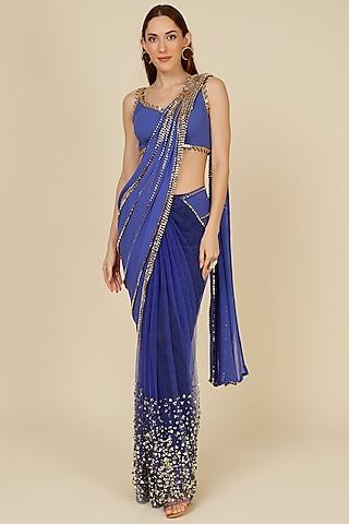 mauve embellished pre-stitched saree set