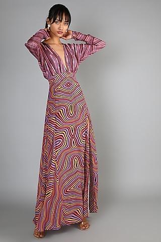 mauve embroidered maxi dress