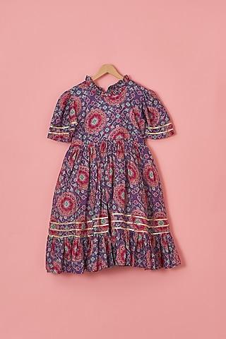 mauve muslin digital printed dress for girls