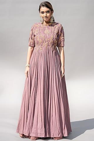 mauve ruched & embellished dress