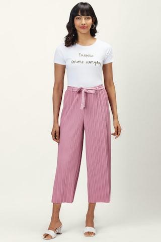 mauve solid ankle-length casual women comfort fit culottes