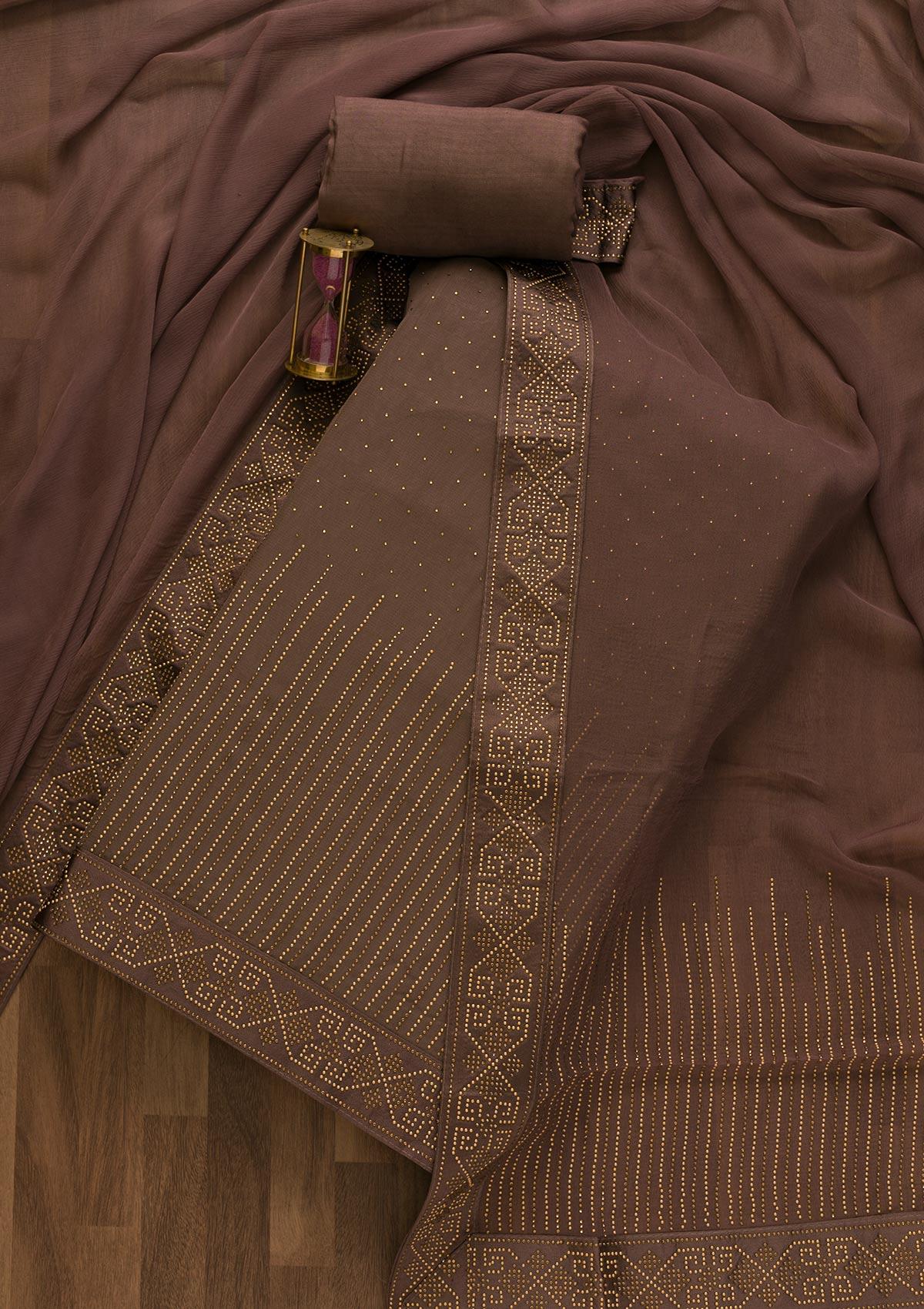 mauve stonework georgette unstitched salwar suit