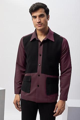 mauve & black cotton viscose patchwork safari shirt