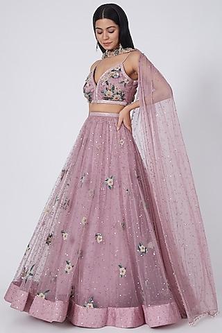 mauve 3d embroidered lehenga set