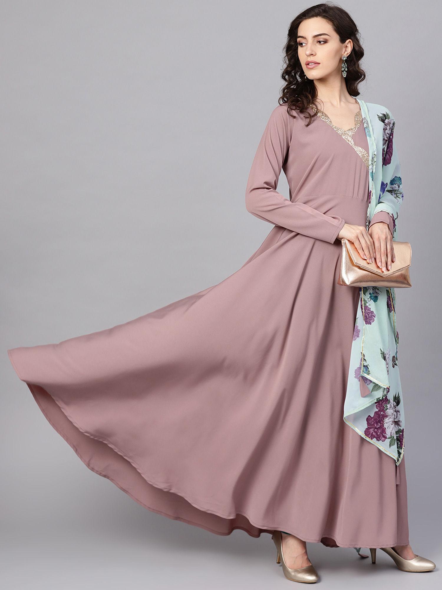 mauve a-line ethnic dress