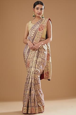 mauve banarasi tissue embroidered saree