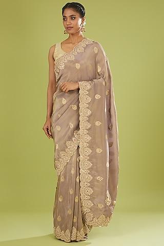 mauve banarasi zardosi embroidered saree