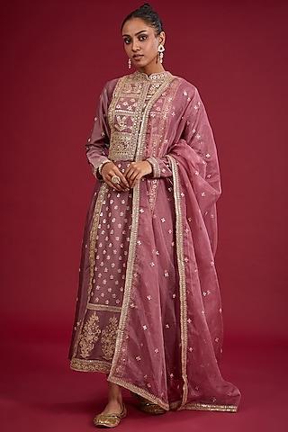 mauve chanderi sequins embroidered gown with dupatta