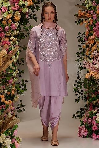 mauve chanderi sequins work a-line kurta set