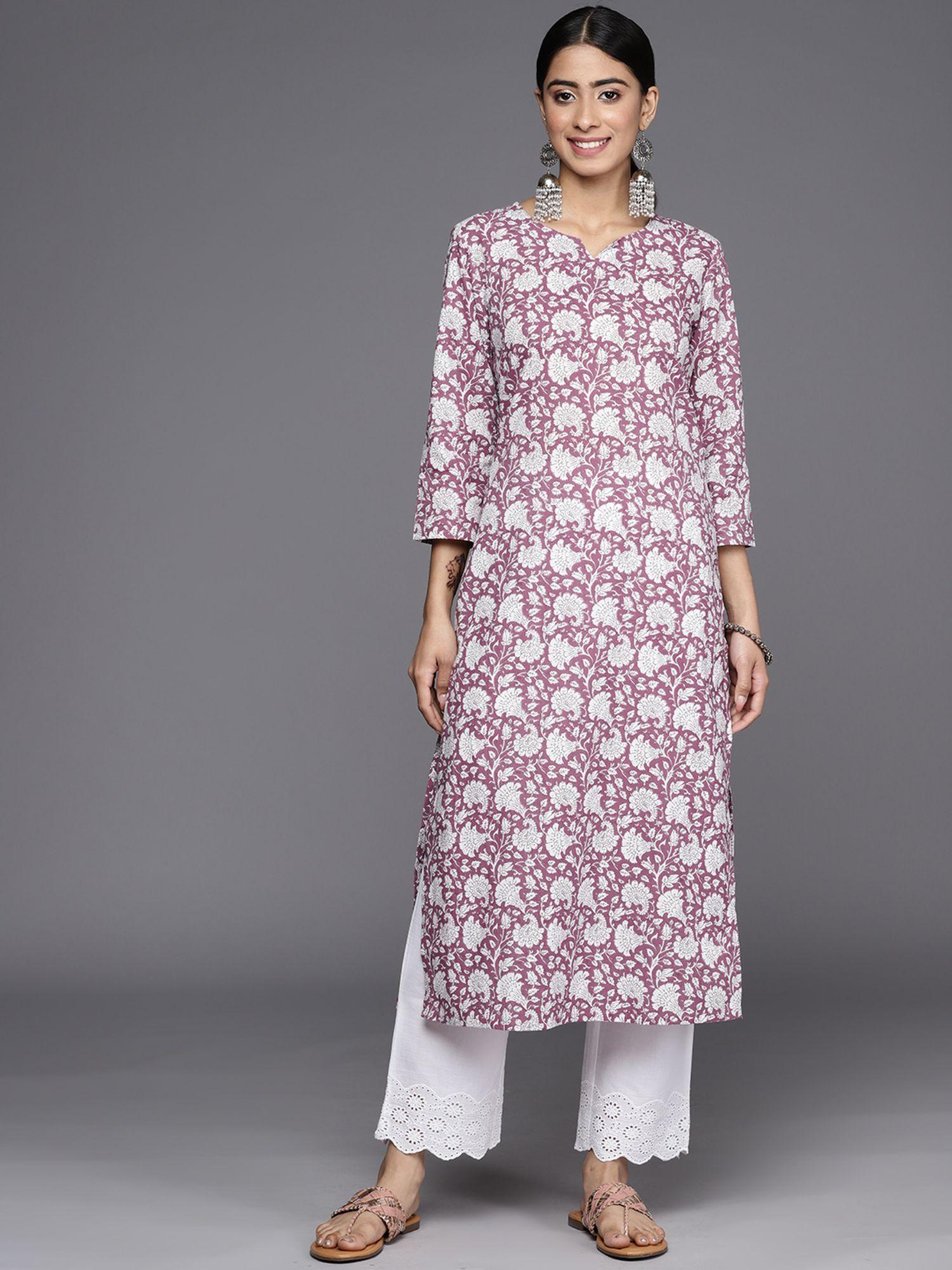 mauve cotton floral printed kurta