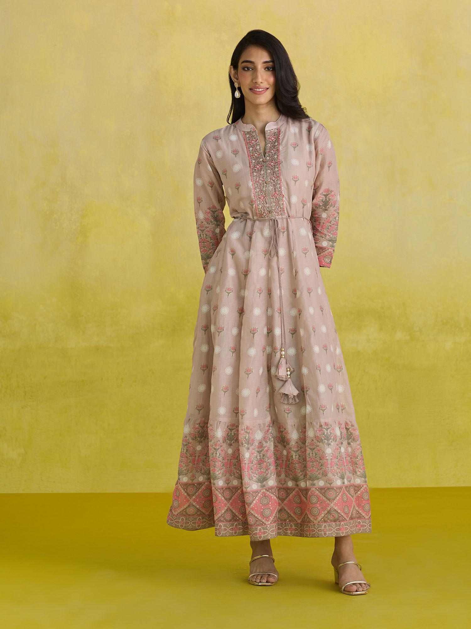 mauve cotton printed embellished and sequined kurtas (set of 2)