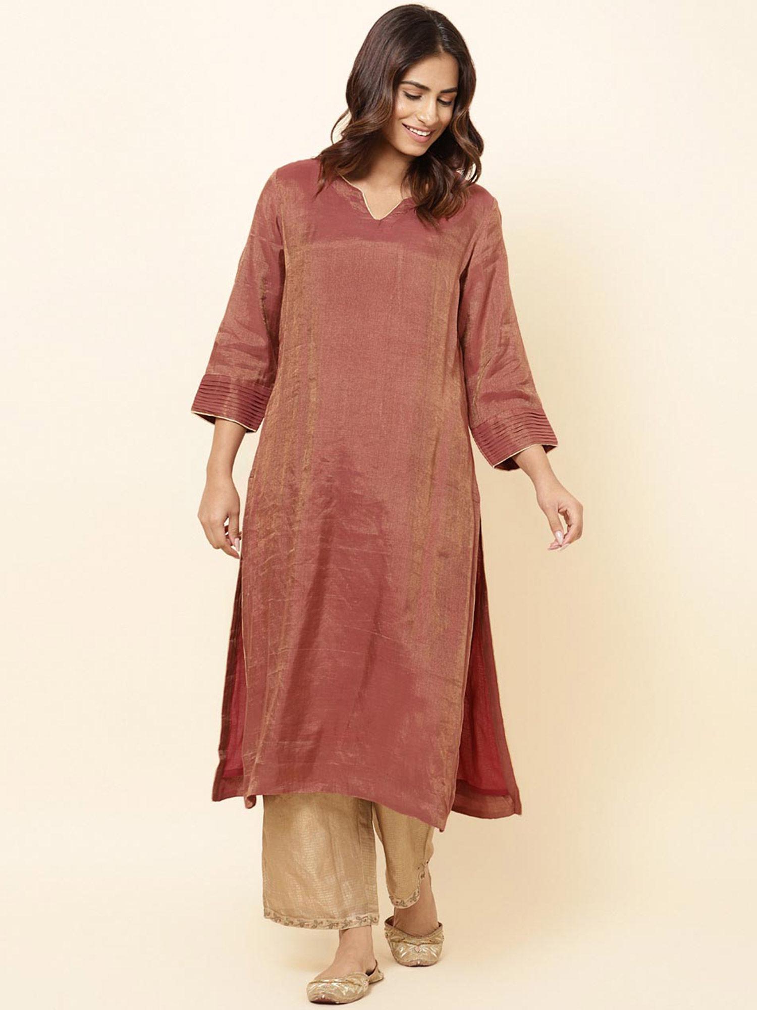 mauve cotton silk straight calf length kurta