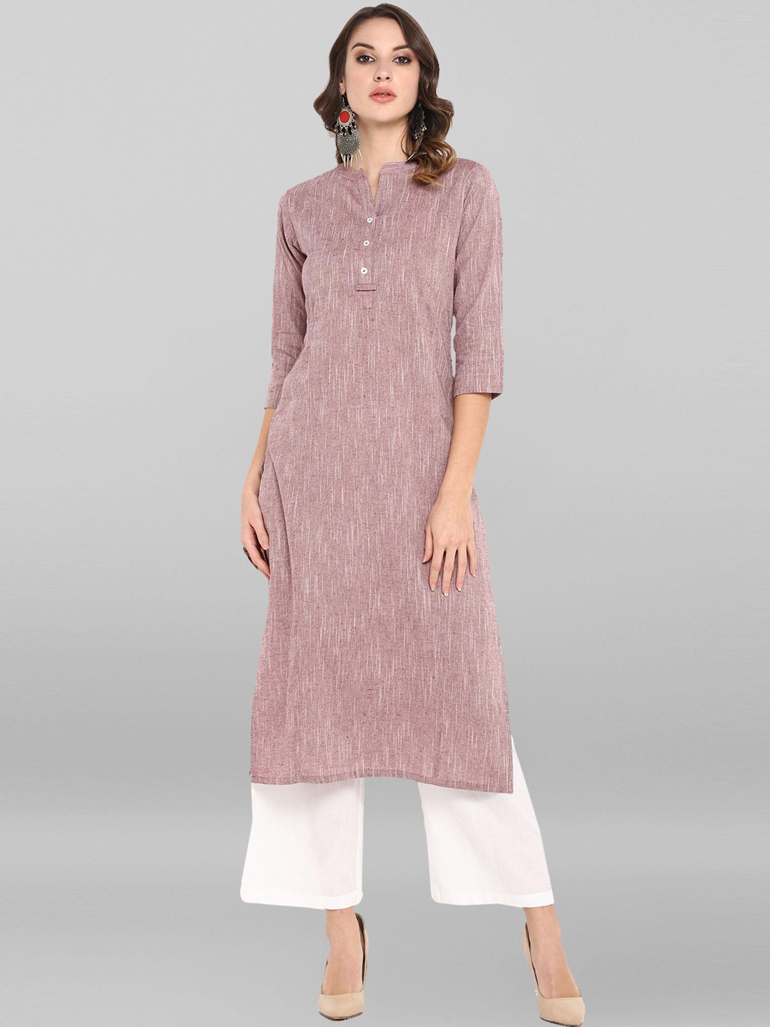 mauve cotton solid straight kurta