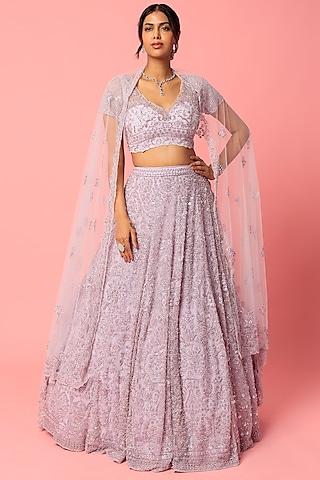 mauve embellished kahkashan lehenga set