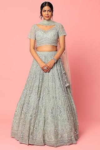 mauve embellished kahkashan lehenga set