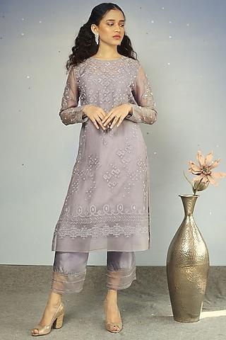 mauve embellished kurta set