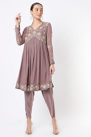 mauve embroidered anarkali set