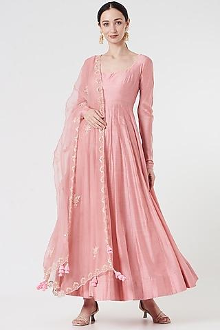 mauve embroidered anarkali set