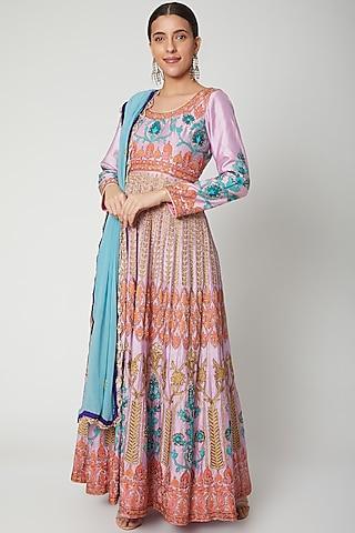 mauve embroidered anarkali with dupatta