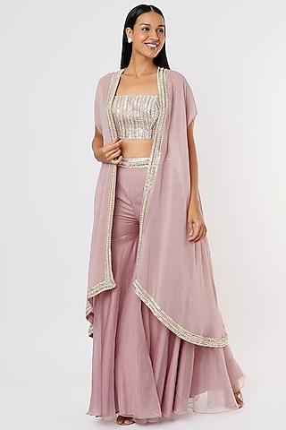 mauve embroidered cape set