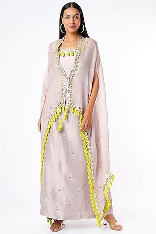 mauve embroidered cape set