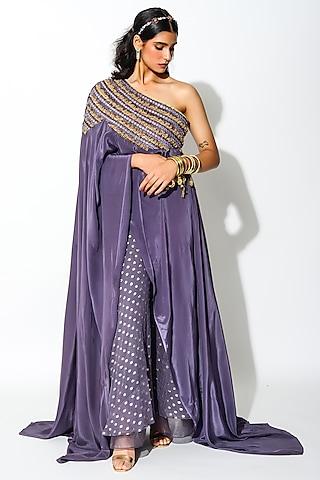 mauve embroidered cape set