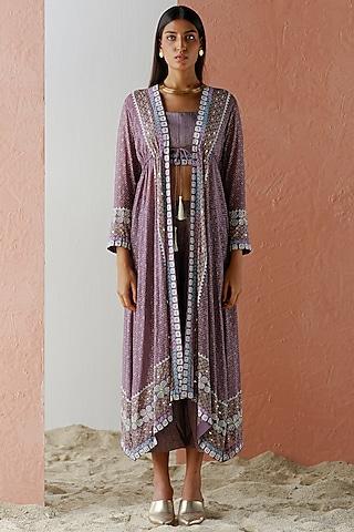 mauve embroidered cape set