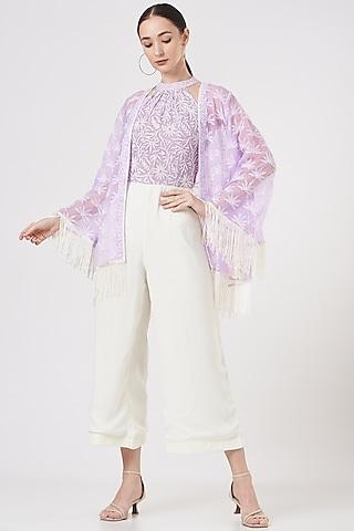 mauve embroidered cape with bustier