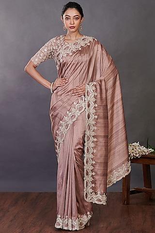 mauve embroidered saree set