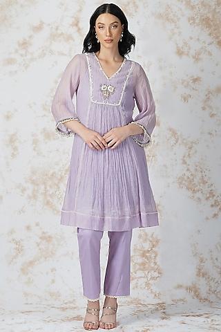 mauve embroidered tunic set